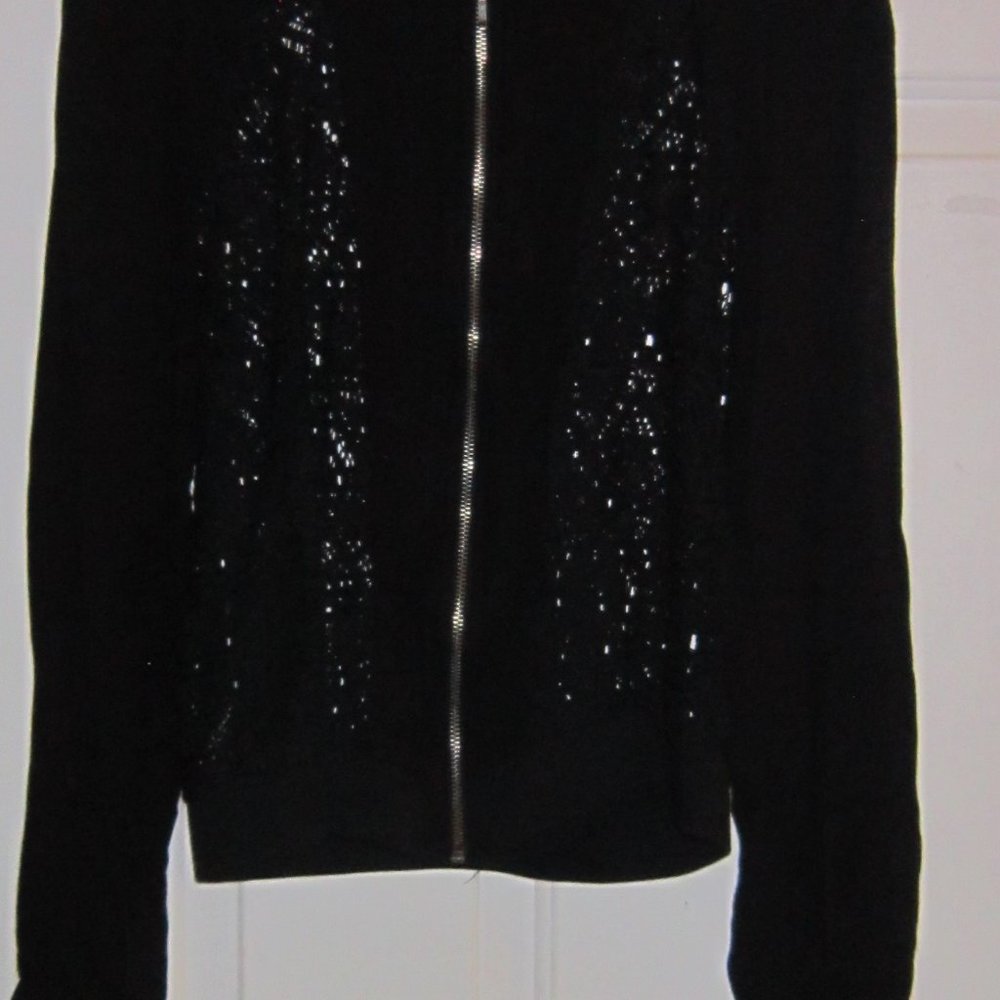 WOMEN TOPS ZIP UP OPEN WEAVE JACKET BLACK MEDIUM BY STOOSH MSRP $89.50